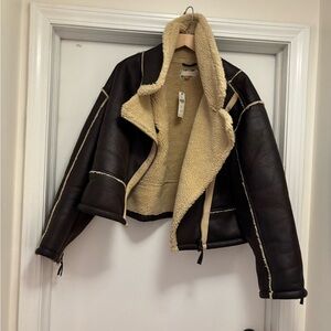 Pilcro Anthropologie Cream Shearling Cropped Jacket